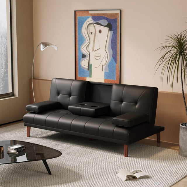 Versatile Black 3 Seater Sofa Bed with Cup Holder