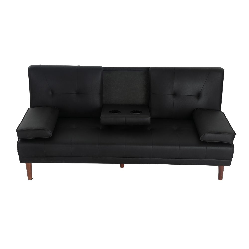 Versatile Black 3 Seater Sofa Bed with Cup Holder