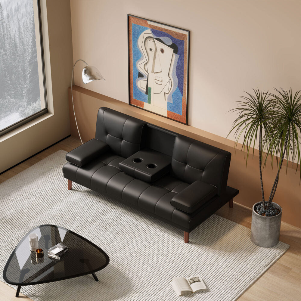 Versatile Black 3 Seater Sofa Bed with Cup Holder
