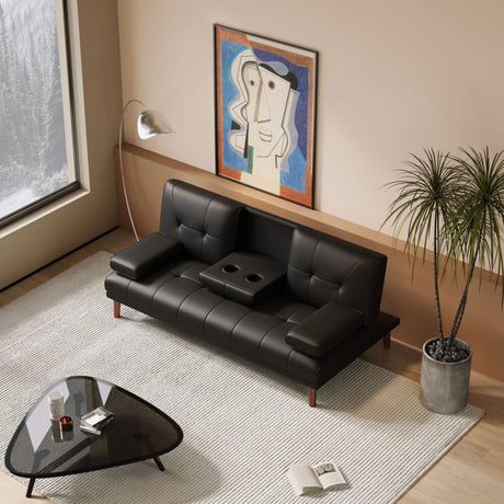 Versatile Black 3 Seater Sofa Bed with Cup Holder