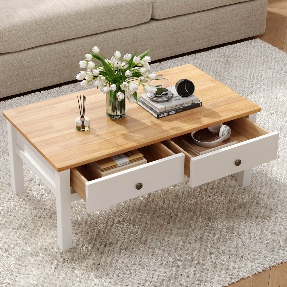 Sleek Natural Wood Modern Coffee Table