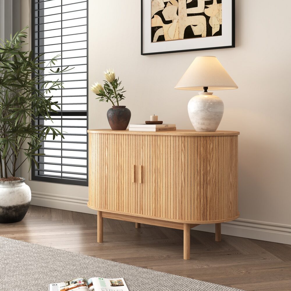 Elegant Mid-Century Ribbed Sideboard Cabinet