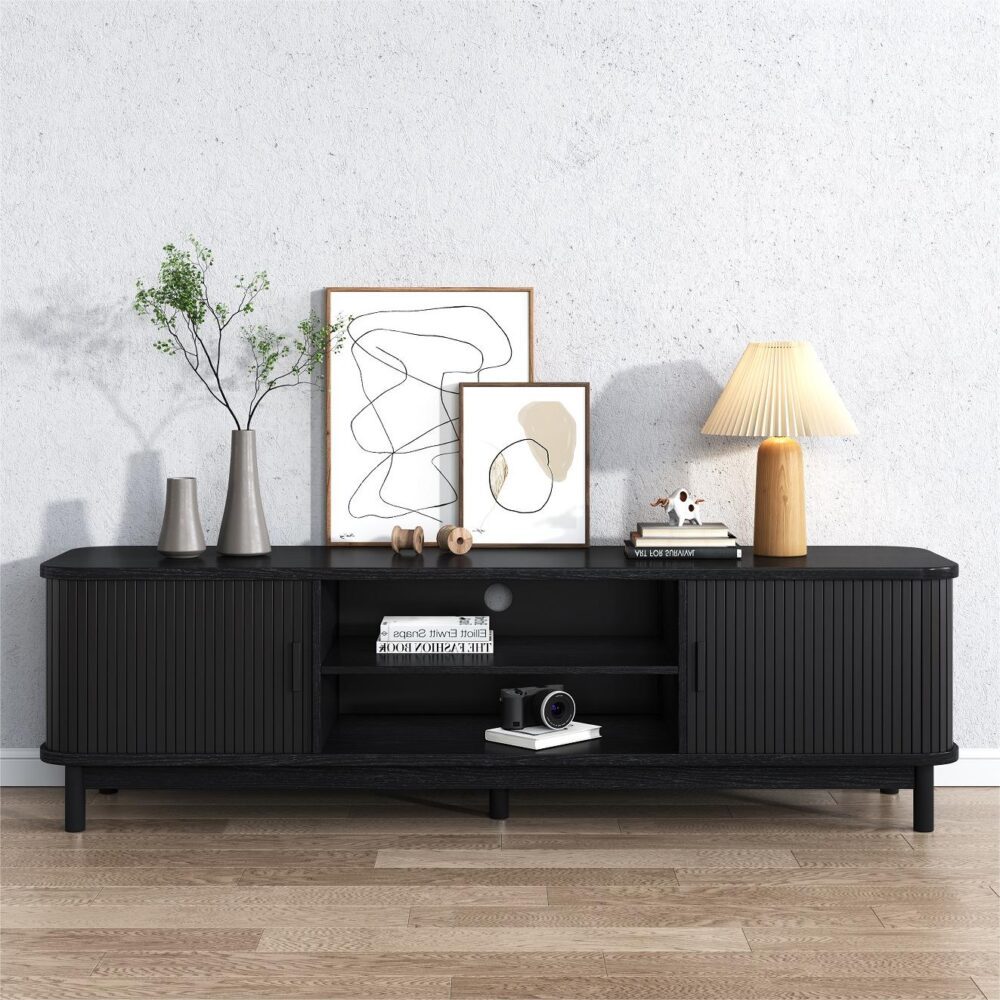 Ribbed Media Cabinet with Storage Solutions