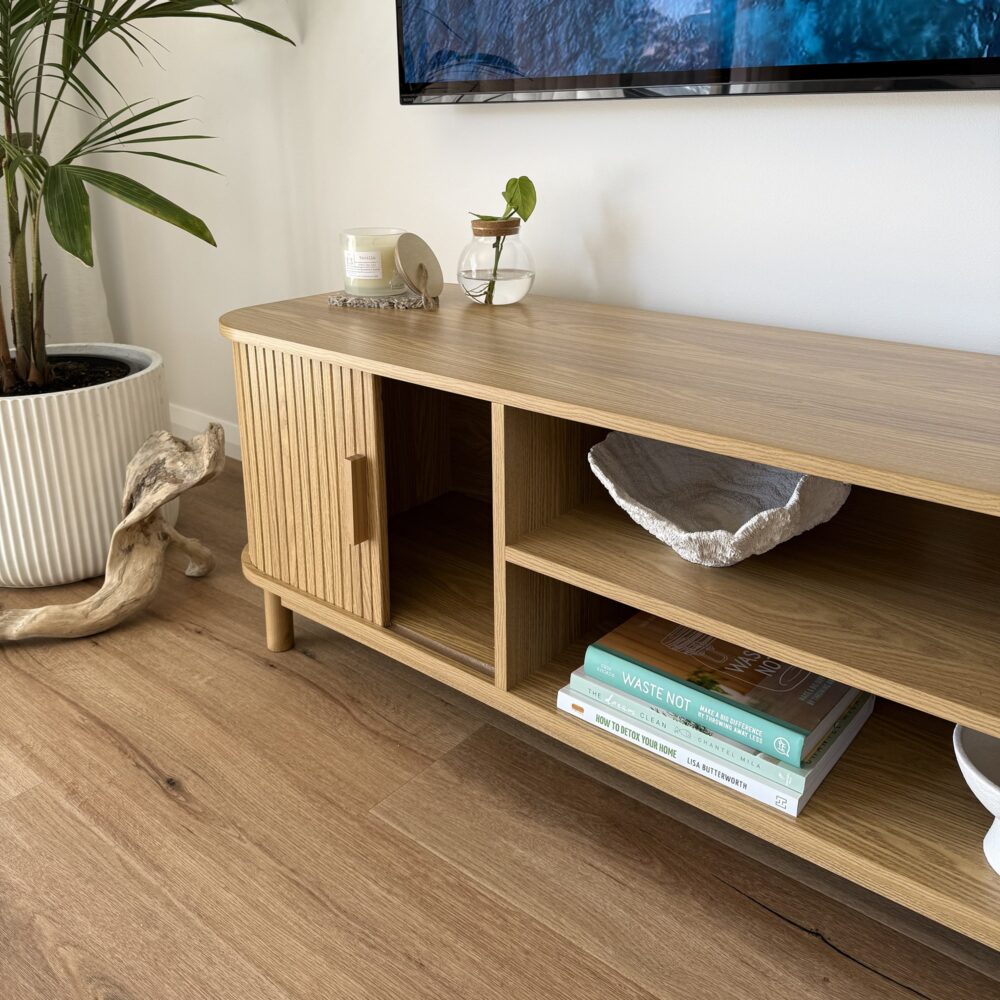 Ribbed Media Cabinet with Storage Solutions