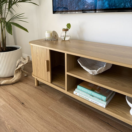 Ribbed Media Cabinet with Storage Solutions