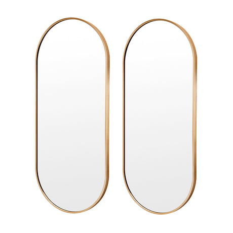 2 Set Wall Mirror Oval Aluminum Frame Bathroom 45x100cm GOLD