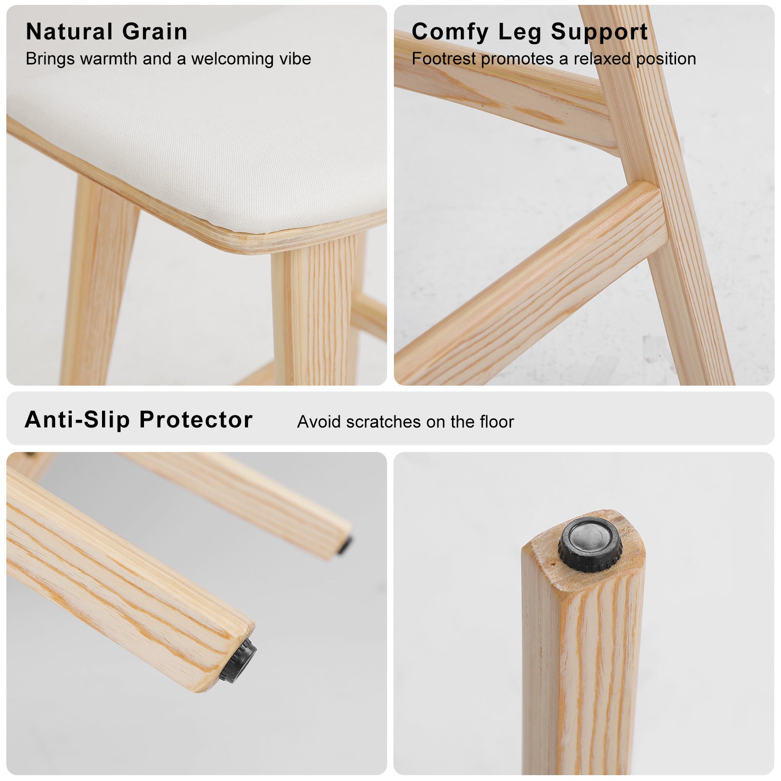 KANSO Wooden Bar Stool Set with Padded Seat