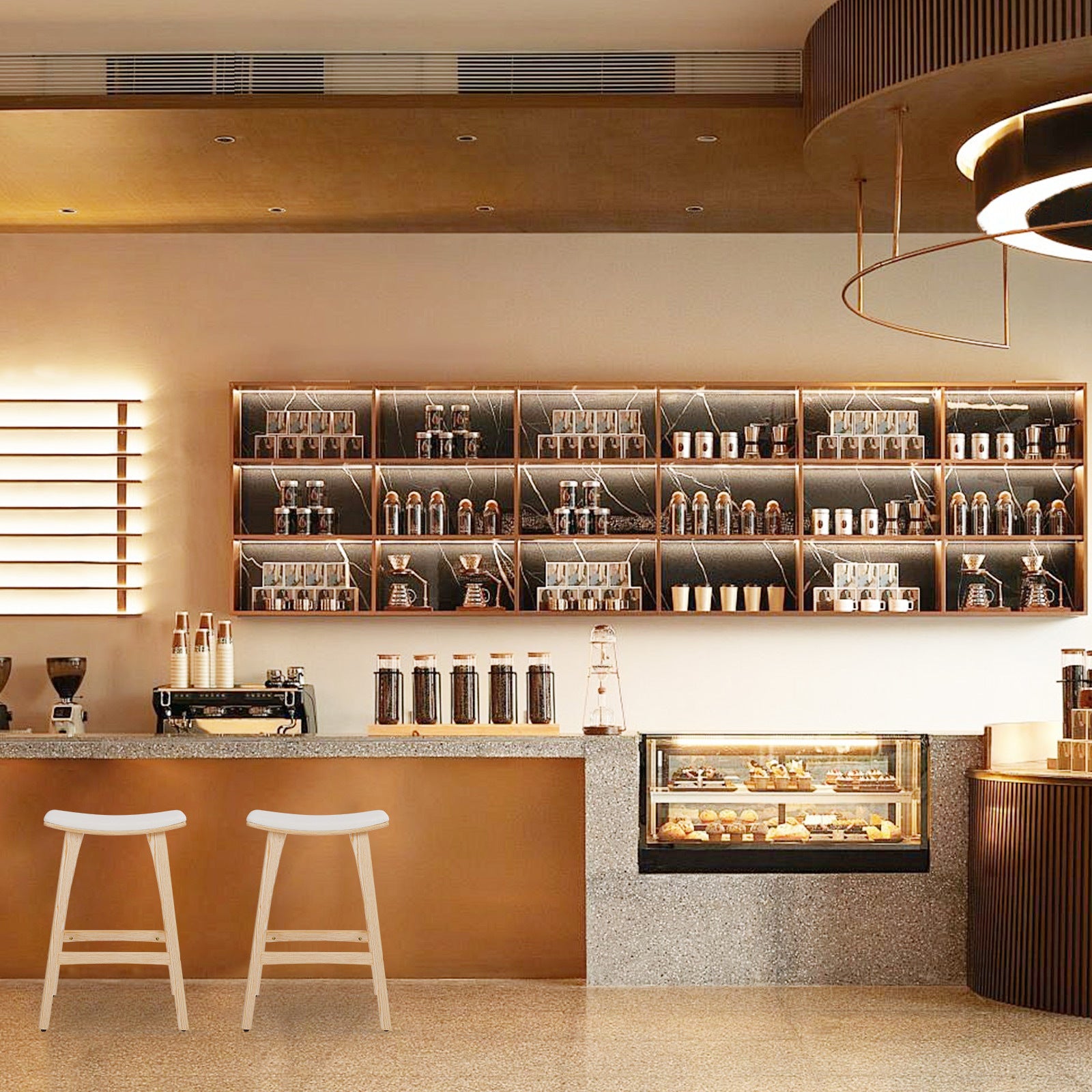 KANSO Wooden Bar Stool Set with Padded Seat