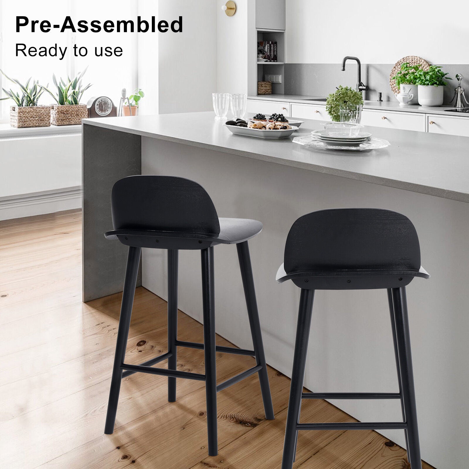 ELISE Black Ash Wood Bar Stool 65cm