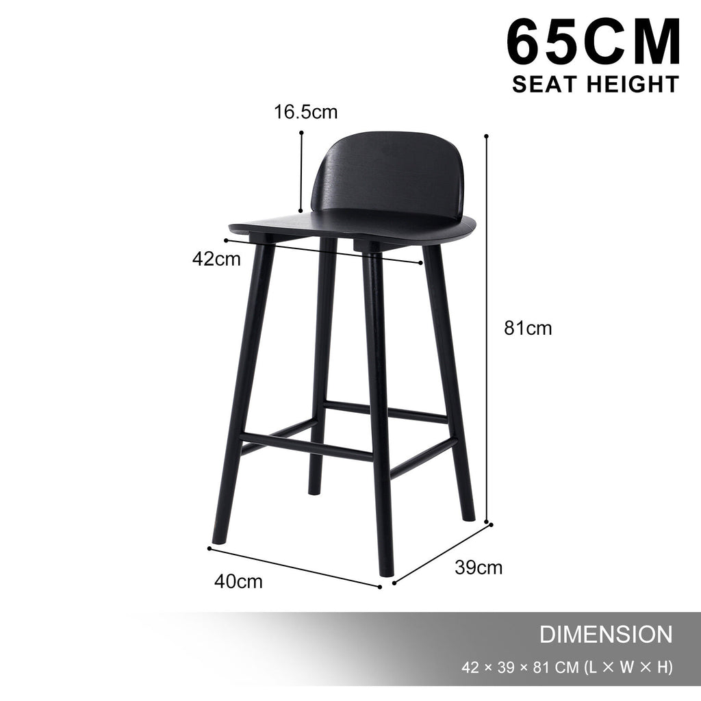 ELISE Black Ash Wood Bar Stool 65cm