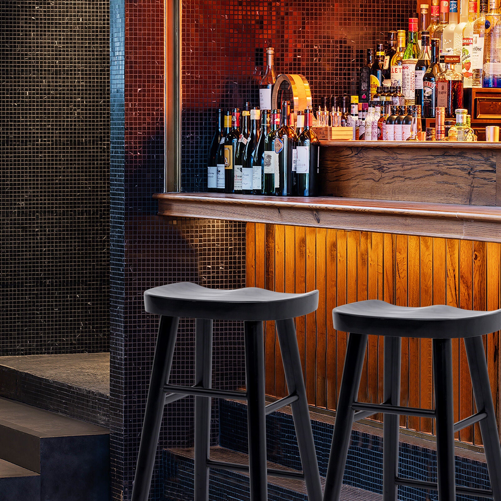 La Bella FRIDA Black Pine Wood Bar Stools