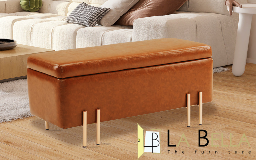 La Bella Brown PU Leather Storage Ottoman
