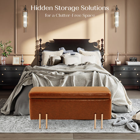 La Bella Brown PU Leather Storage Ottoman