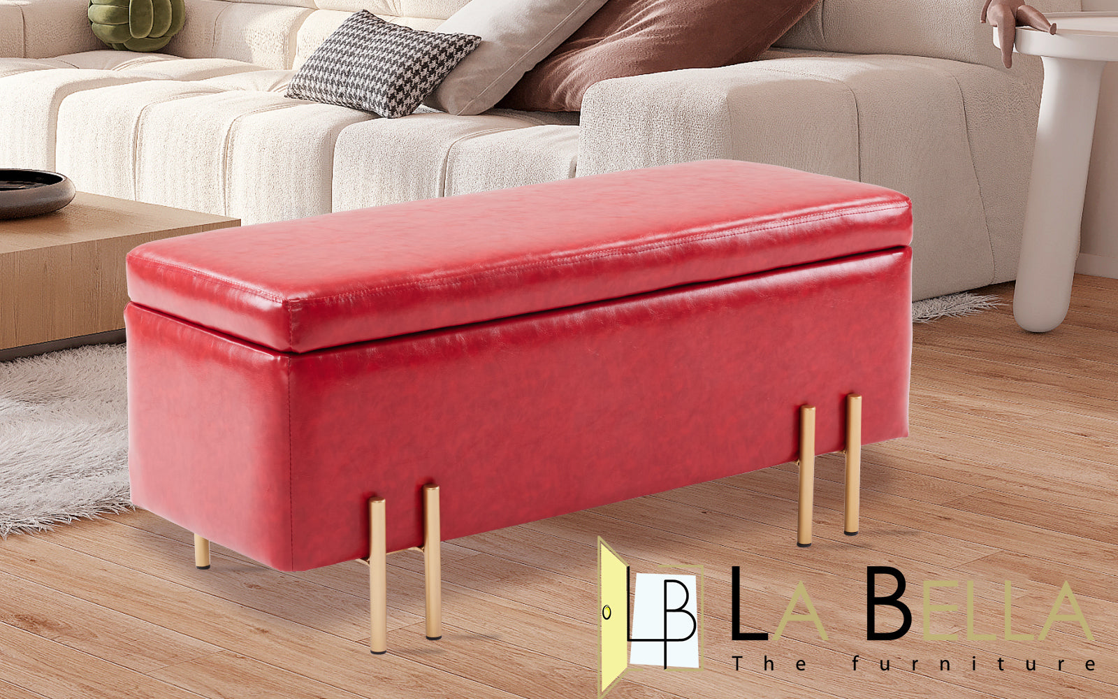 La Bella Red PU Leather Storage Ottoman