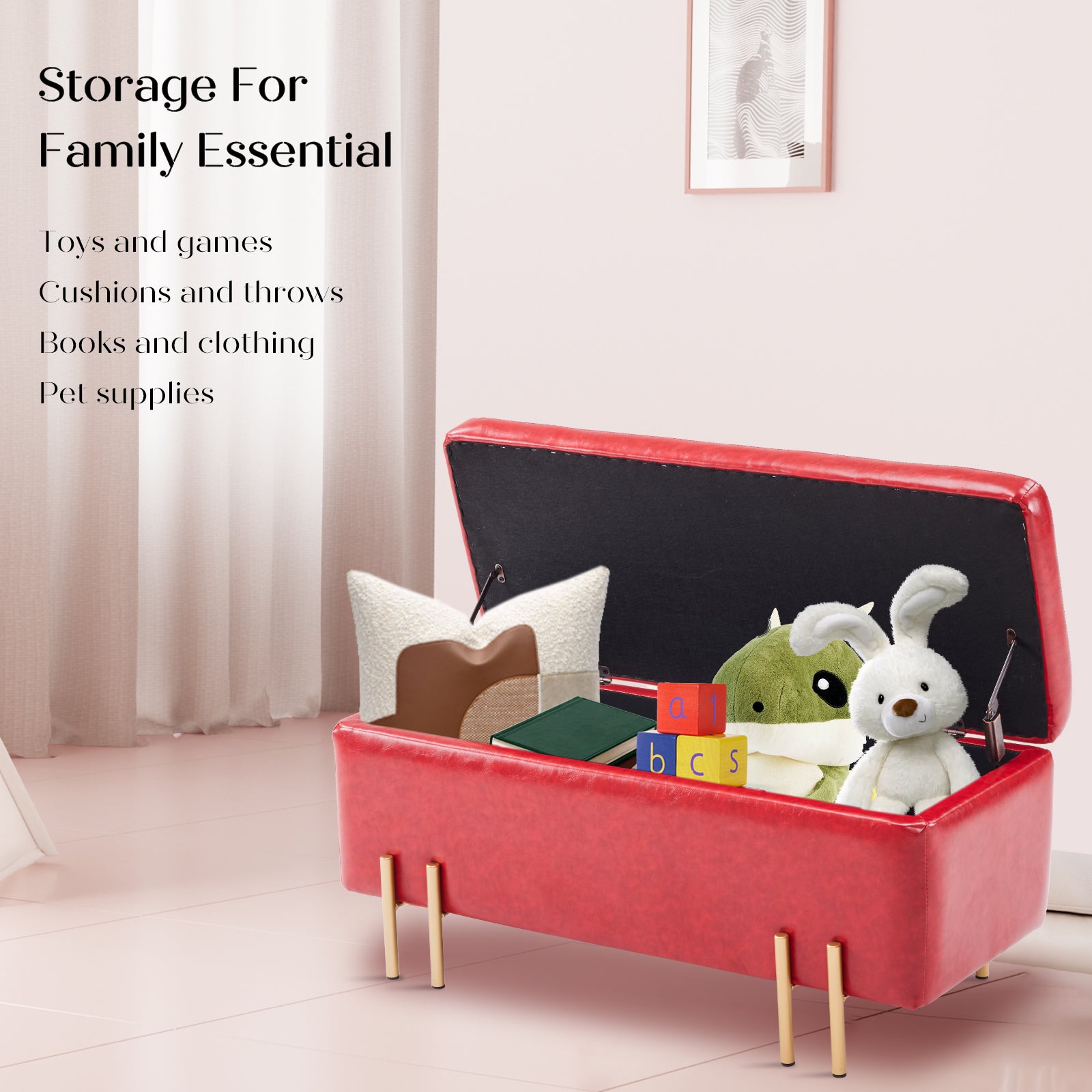 La Bella Red PU Leather Storage Ottoman