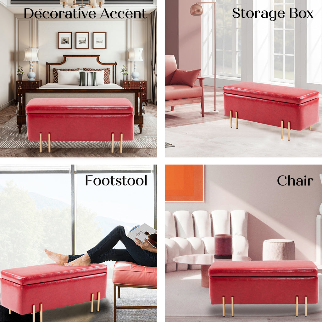 La Bella Red PU Leather Storage Ottoman