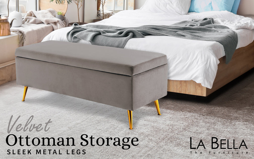 La Bella Grey Velvet Storage Ottoman