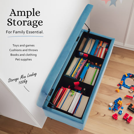 La Bella Ocean Blue Velvet Storage Ottoman