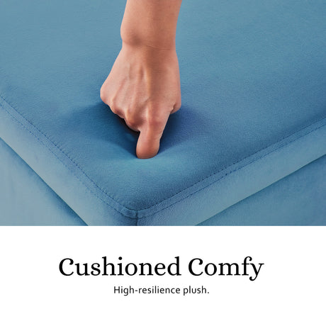 La Bella Ocean Blue Velvet Storage Ottoman