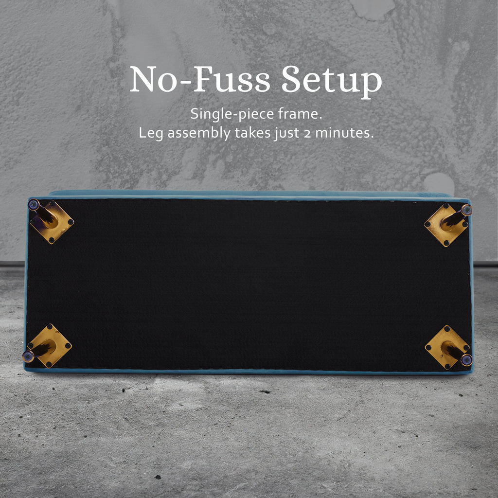 La Bella Ocean Blue Velvet Storage Ottoman