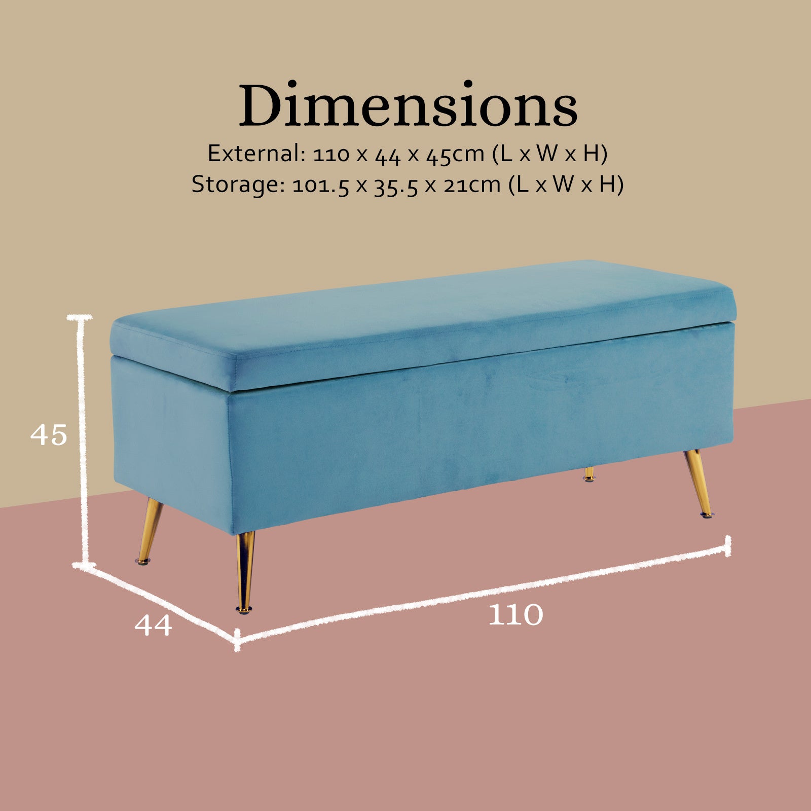 La Bella Ocean Blue Velvet Storage Ottoman