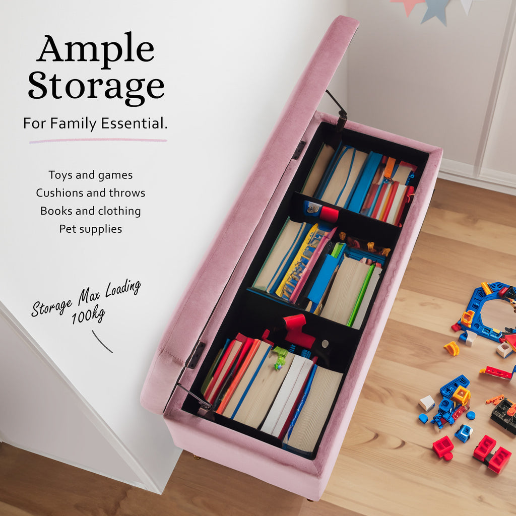 La Bella Pink Velvet Storage Ottoman Bench