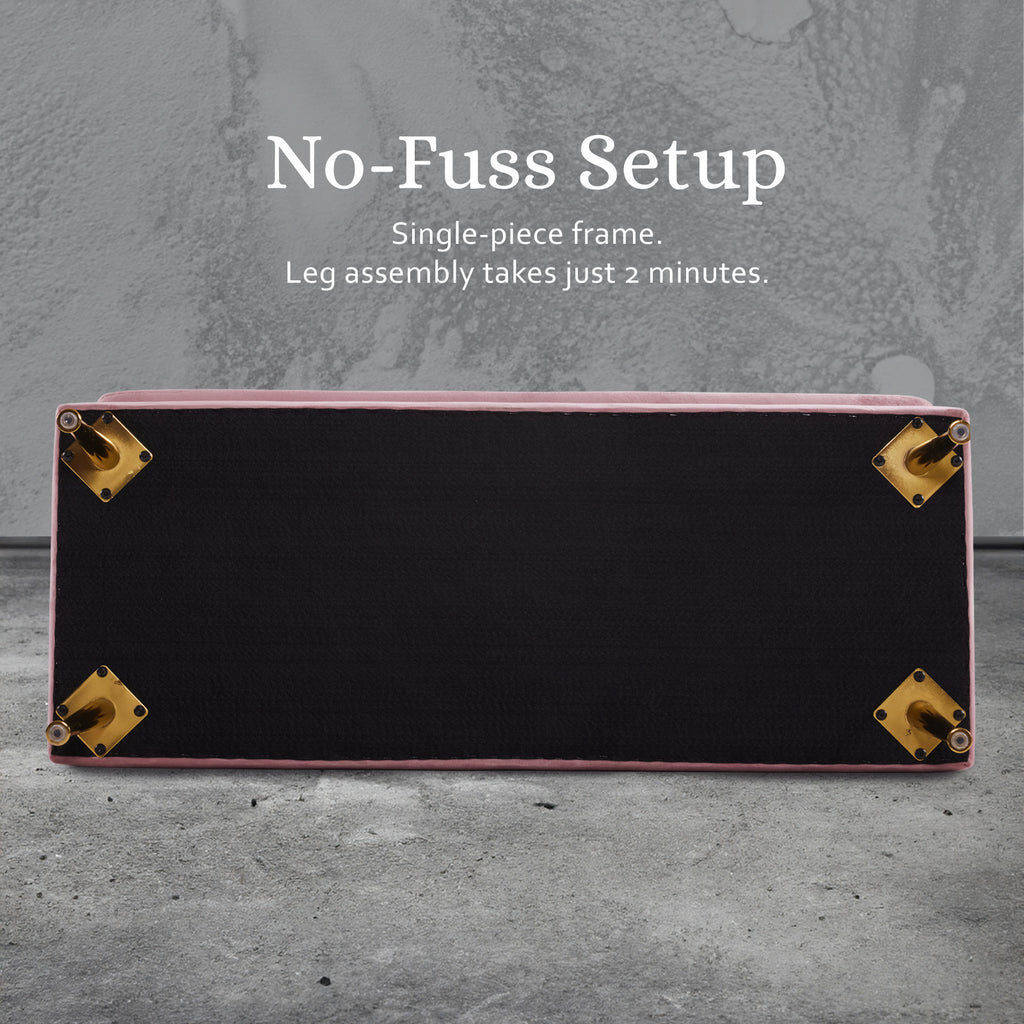 La Bella Pink Velvet Storage Ottoman Bench