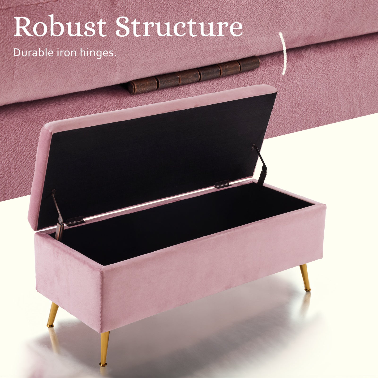 La Bella Pink Velvet Storage Ottoman Bench