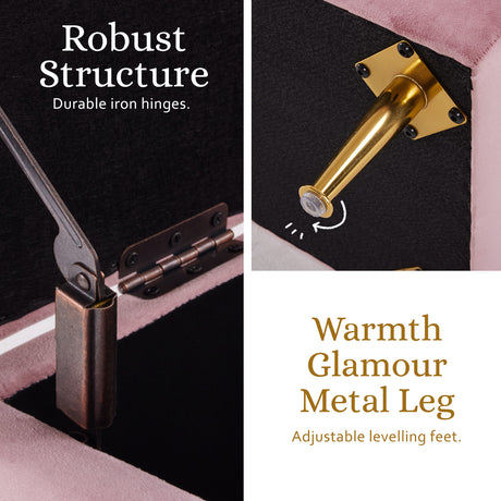 La Bella Pink Velvet Storage Ottoman Bench