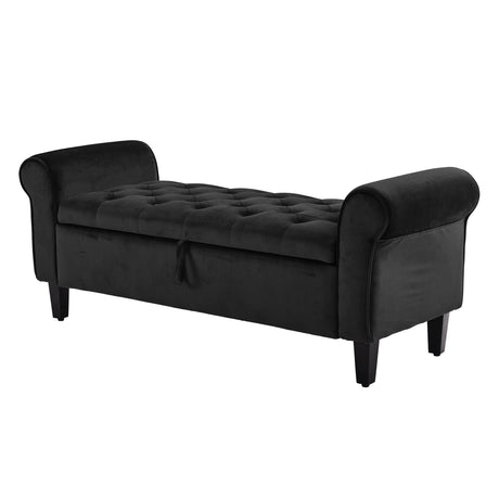 La Bella Black Velvet Storage Ottoman Bench