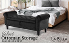 La Bella Black Velvet Storage Ottoman Bench