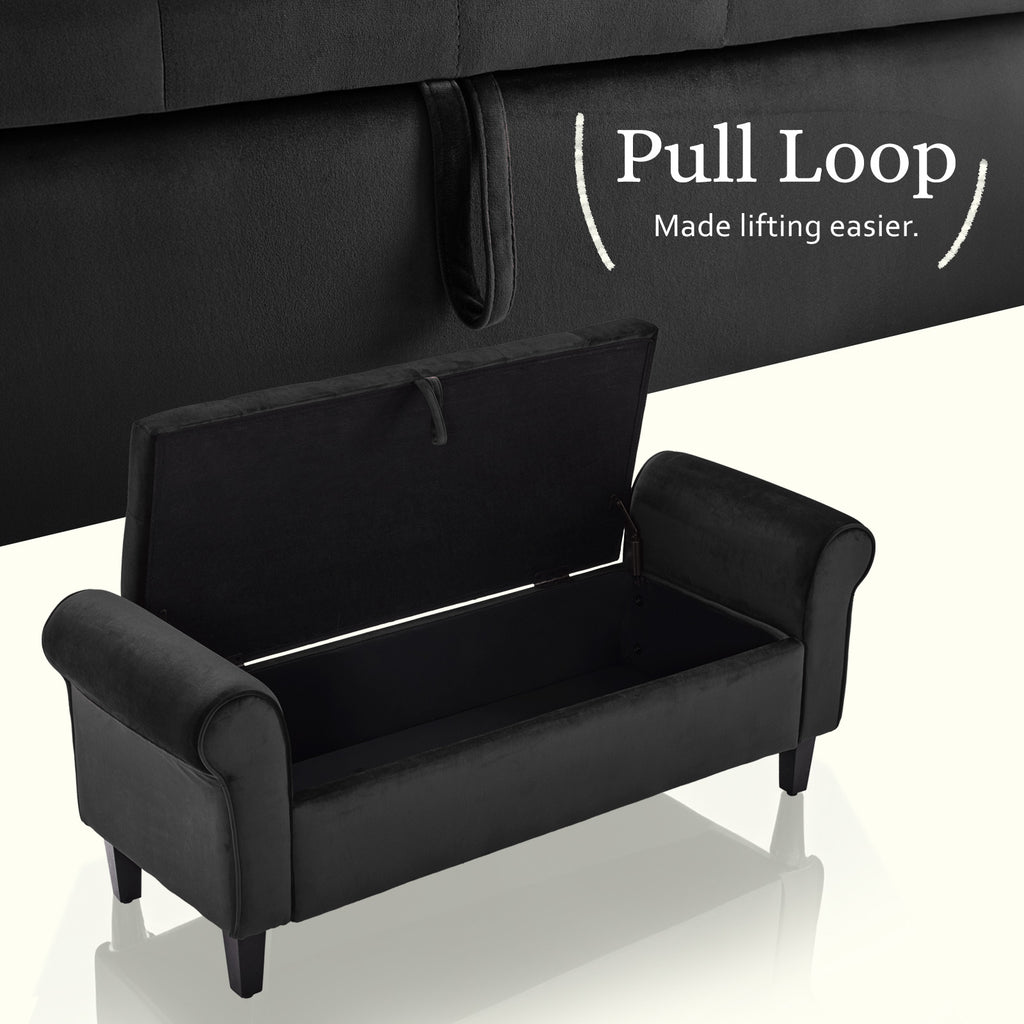 La Bella Black Velvet Storage Ottoman Bench