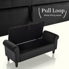 La Bella Black Velvet Storage Ottoman Bench