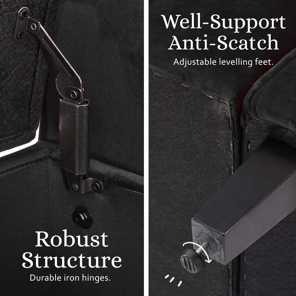 La Bella Black Velvet Storage Ottoman Bench