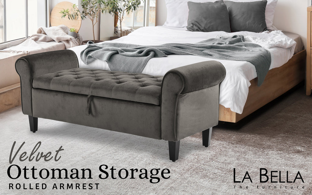 La Bella Grey Velvet Storage Ottoman