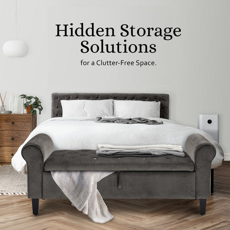 La Bella Grey Velvet Storage Ottoman