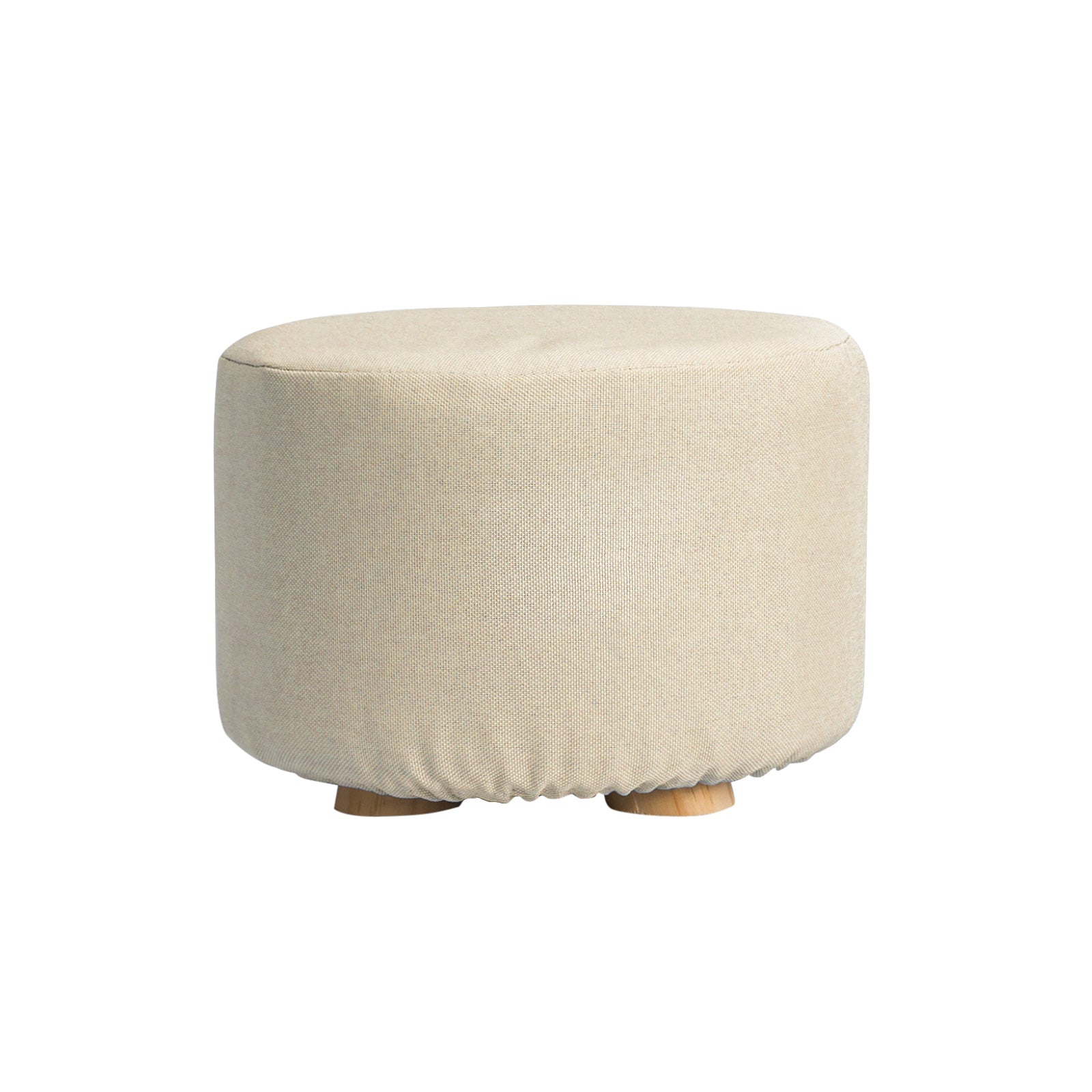 La Bella Round Faux Linen Ottoman Stool