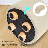 La Bella Round Faux Linen Ottoman Stool