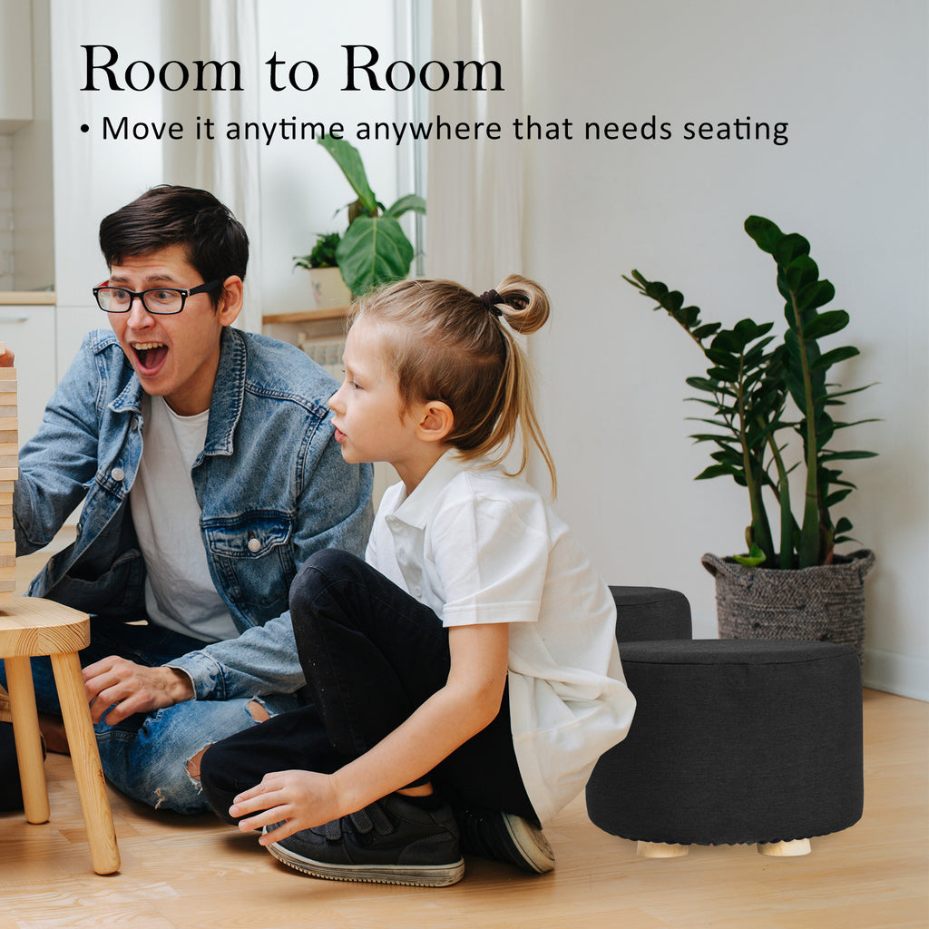 La Bella Round Faux Linen Ottoman Stool