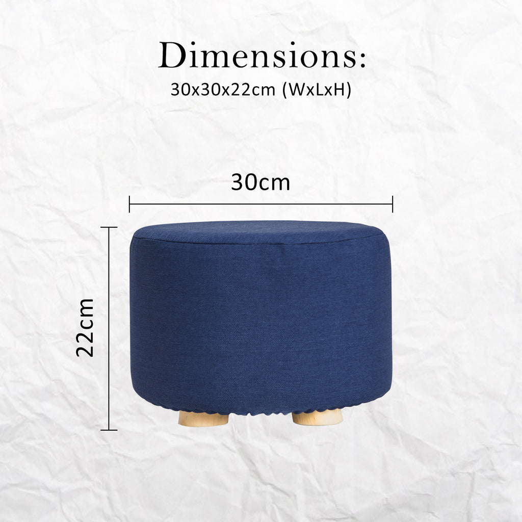La Bella Round Faux Linen Ottoman Stool