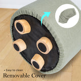 La Bella Round Faux Linen Ottoman Stool