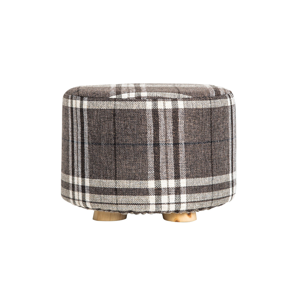 La Bella Round Faux Linen Ottoman Stool