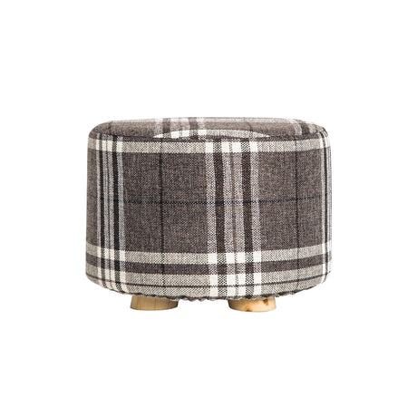 La Bella Round Faux Linen Ottoman Stool