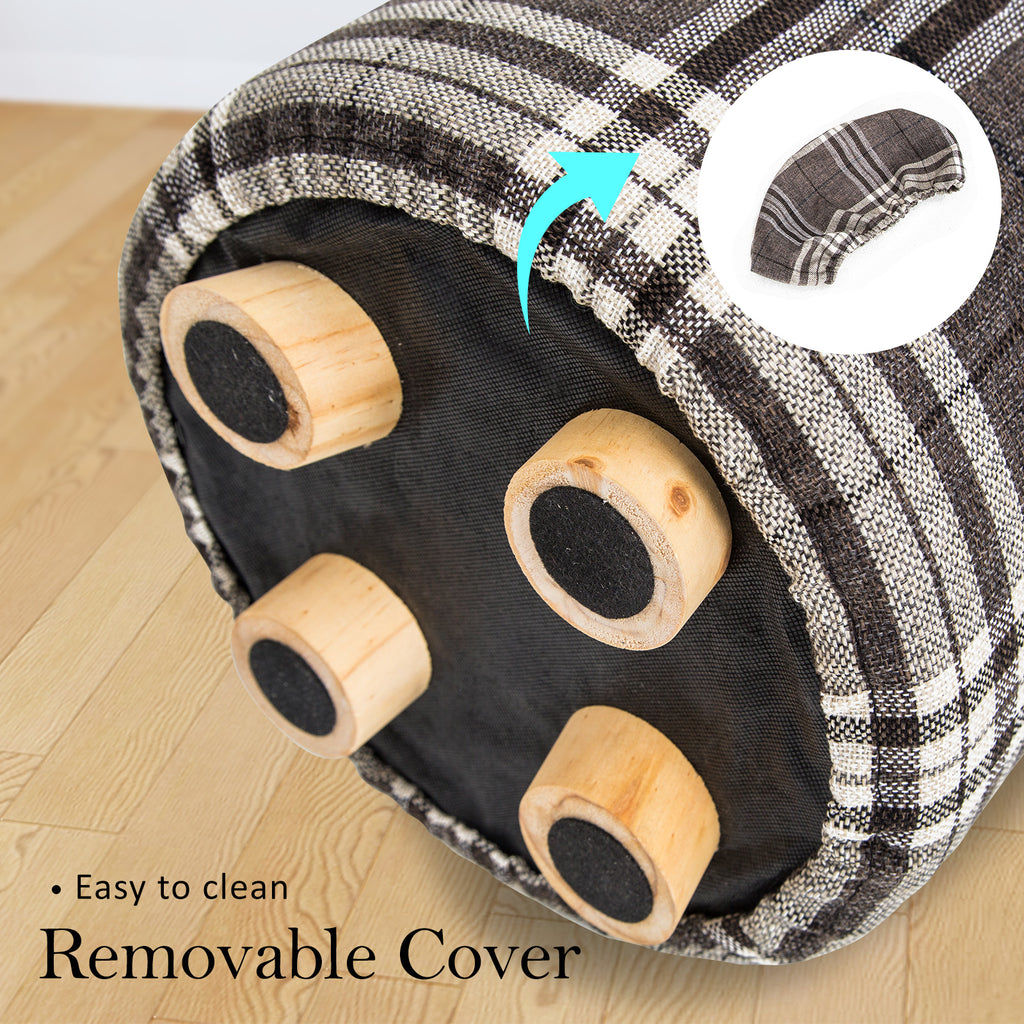 La Bella Round Faux Linen Ottoman Stool