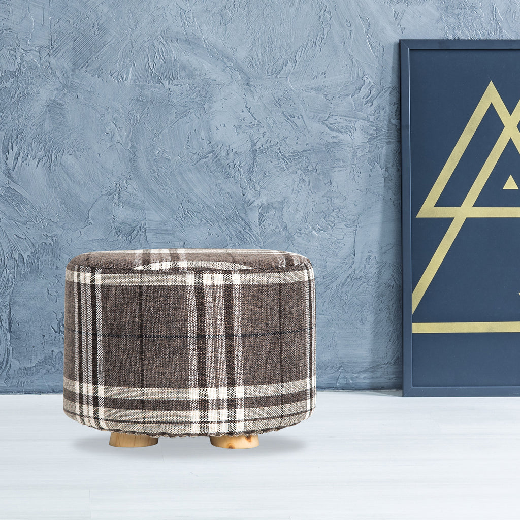 La Bella Round Faux Linen Ottoman Stool