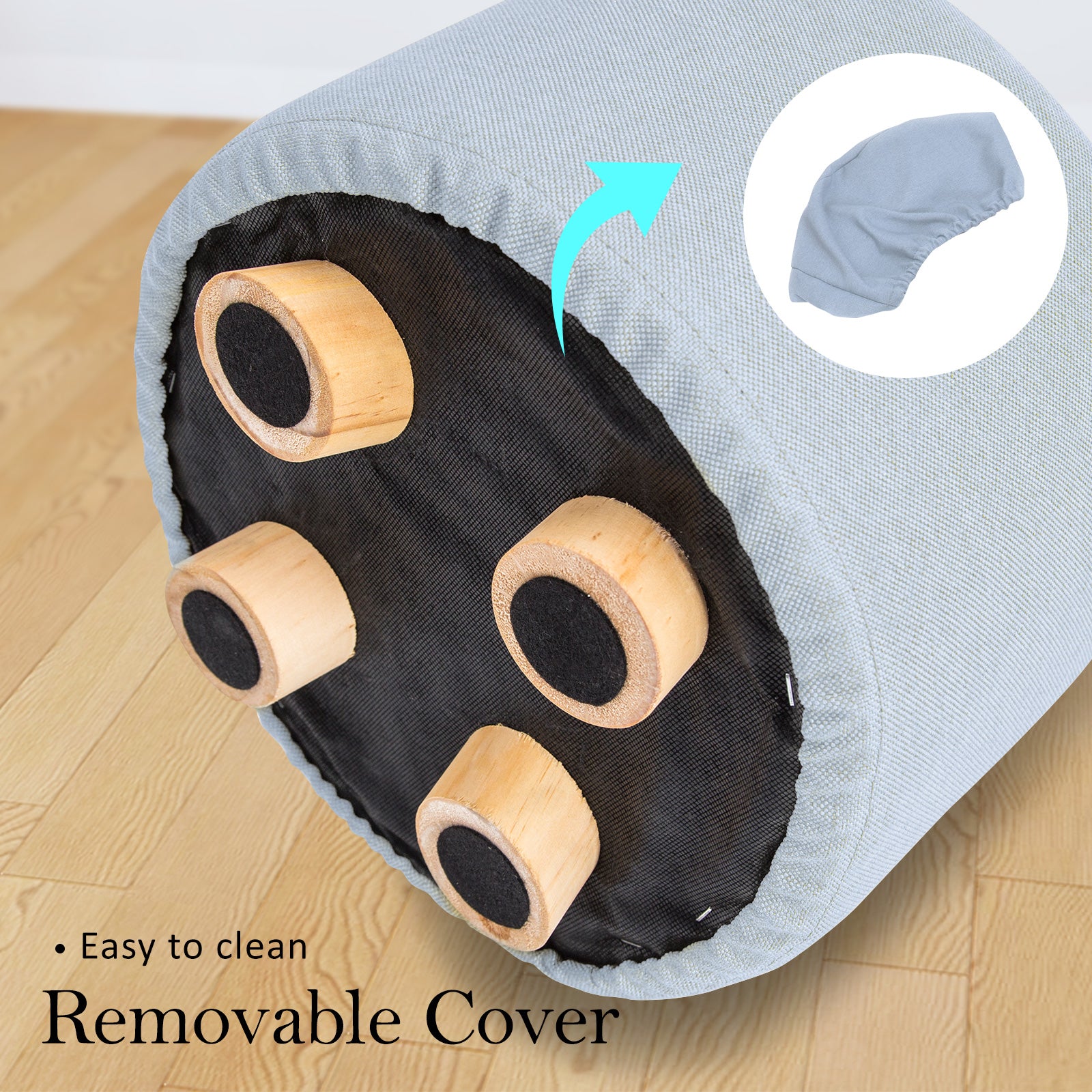 La Bella Round Faux Linen Ottoman Stool