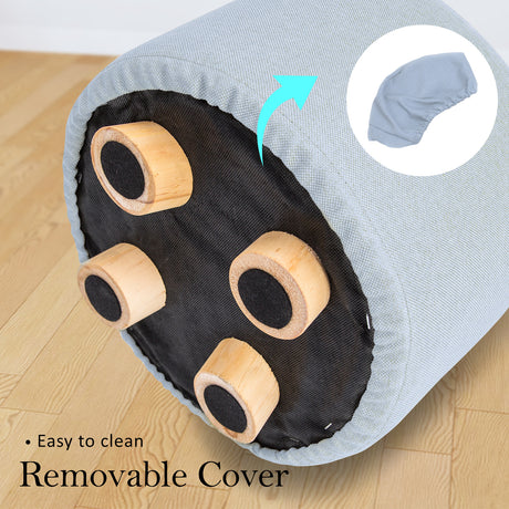 La Bella Round Faux Linen Ottoman Stool