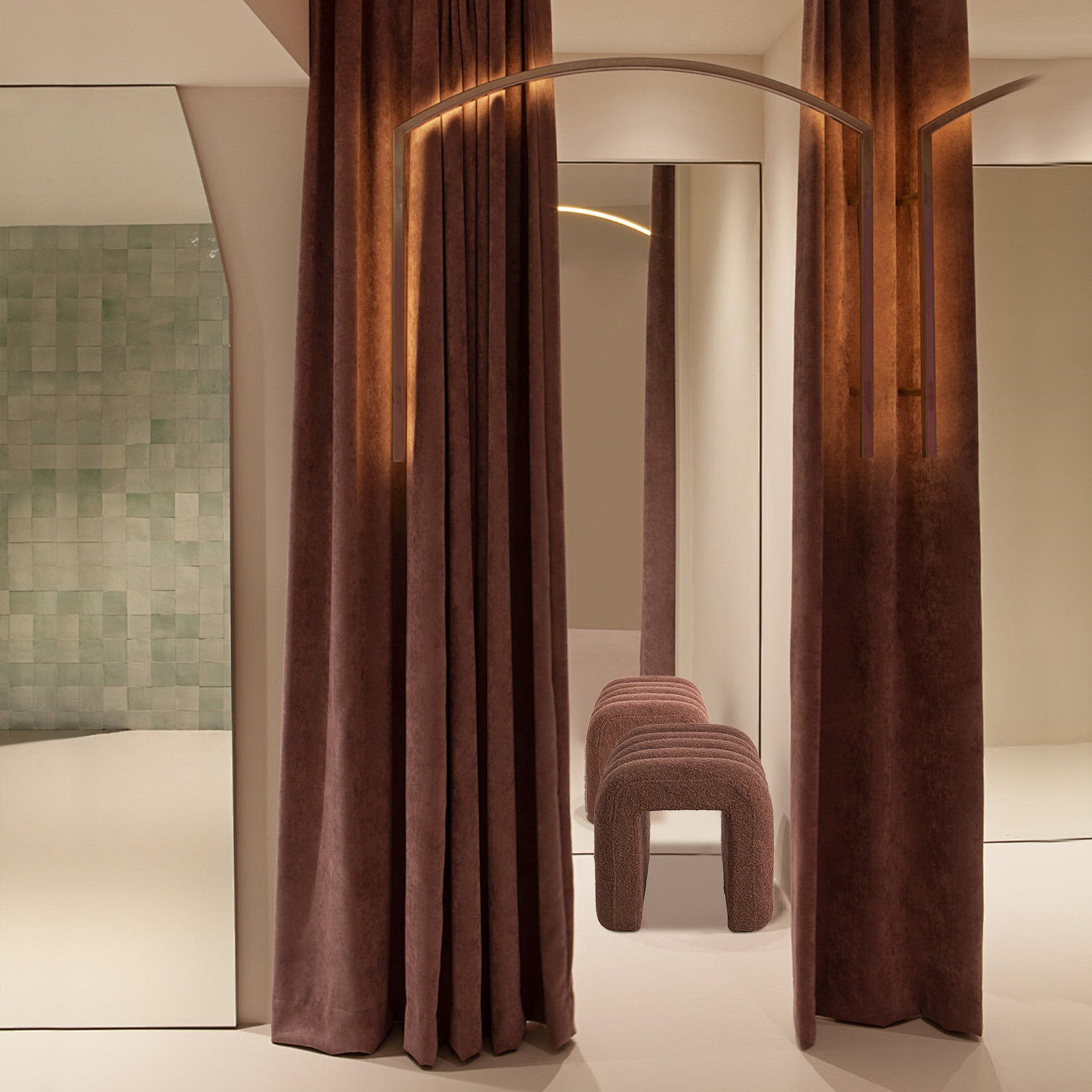 La Bella Ridge Arch Ottoman Stool - Chocolate Brown