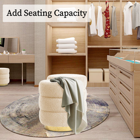 La Bella Beige Teddy Fleece Ottoman Stool