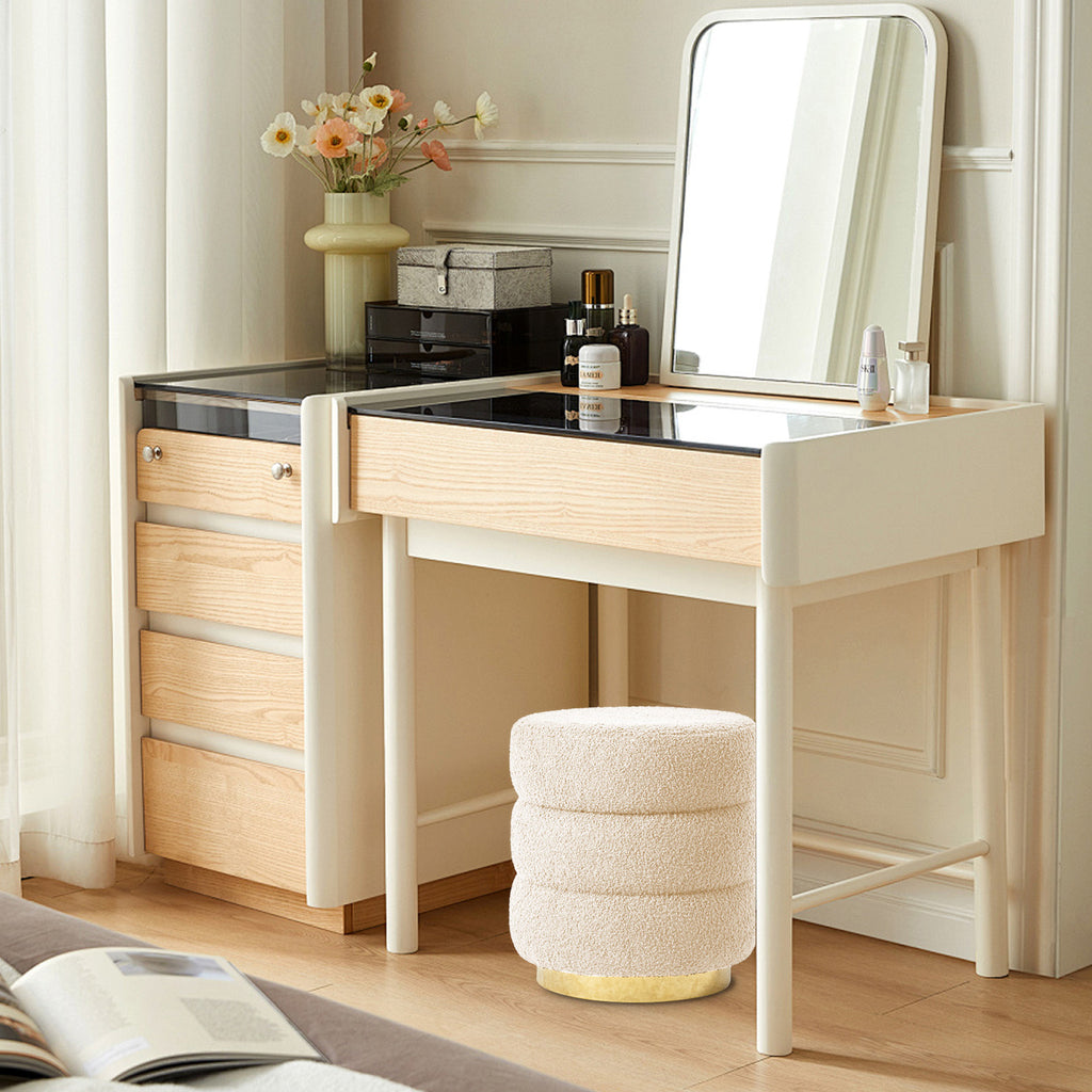 La Bella Beige Round Stacked Ottoman Stool